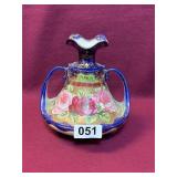 DOUBLE HANDLED-FOOTED HAND PAINTED VASE