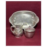 WILTON PEWTER TRAY, OAKLEAF CREAMER & SUGAR