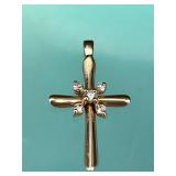 14K YELLOW GOLD AND DIAMOND CROSS 1.9 g total