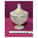 VINTAGE GOLDEN BROCADED WVA GLASS CO FOOTED DISH