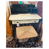 VINTAGE HITCHCOCK DESK AND RUSH STOOL