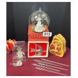 STERLING GORHAM ORNAMET, BLOWN GLASS ORNS ETC