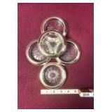 SET OF 5 STERLING SILVER RIMMED GLASS COASTERS