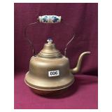 ANTIQUE DUTCH COPPER TEA KETTLE BLUE/WHITE ACCTS