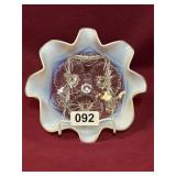 OPALESCENT FOOTED GLASS DISH, OMBRE BLUE TO WHITE