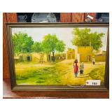 VINTAGE OIL PAINTING - VILLAGE SCENE
