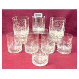 SET OF 9 VINTAGE ETECHED ROCK COCKTAIL GLASSES