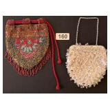 ANTIQUE MICRO BEADED POUCH PURSE OR RETICULE,