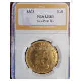 Historic 1803 Draped Bust Gold $10 Small Reverse Stars MS 63