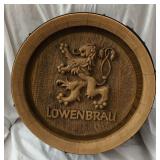 Vintage Lï¿½wenbrï¿½u Beer Plastic Barrel Keg Bar Sign
