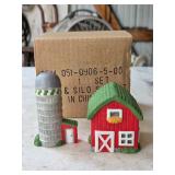 H NEW Figi's Barn & Silo Ceramic Salt-Pepper Set