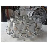 5A3  Silver Leaf Libbey Bar Set Glasses & Carrier