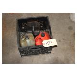 BW2 Milk Crate of 3 Partial Bar & Chain Oil Bottle