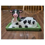 DRH 1/4 lb Holstein Cow Butter Dish Ceramic