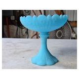 TBL Footed Compote Blue Satin by Fenton 6 7/8' T