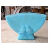 TBL  Flower Vase Blue Satin by Fenton 4 1/2' Tall
