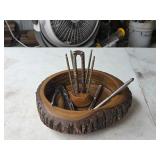 5A4 Live Edge Wood Nut Bowl/3 Nut Crackers-4 Picks