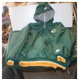 A L Starter 1/4 Zip Packers Hooded Jacket VGC
