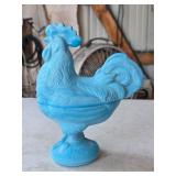 5A1 Blue Slag Milk Glass Rooster Footed Candy Dish