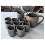 5A1 Pottery Pitcher-8 Glasses-1 Coffee Mug w/Sauce