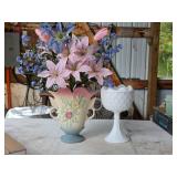 F Hull W-9-8 1/2 Vase & 8 3/4' Milk Glass Compote