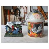 F Cast Iron Chicken Napkin Holder & NEW Snack Jar