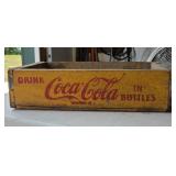 111 Vintage Yellow/Red Wood Coca-Cola Crate w/meta