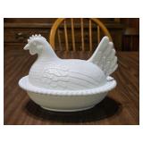 DRH 7' Milk Glass Hen on a Nest