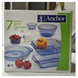 111 NEW Anchor Hocking 7 pc Blue Glass Baking Set