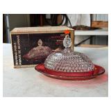 K Vintage Indiana Glass Diamond Point Ruby Band Bu