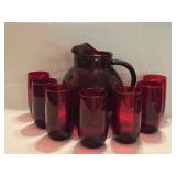 HK1A Roly Poly Royal Ruby Anchor Hocking Pitcher &