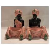 HKE Pair Puccini Art Novelty Nubian Genie Ashtrays