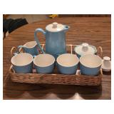 HKH10 Ceramic 4 Mugs/Tea-Coffee Set-Wicker Basket