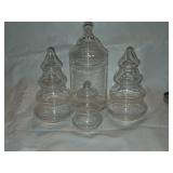 HKB5 Covered Cannister/3 Christmas Tree Candy Jars