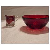 HK12B Souvenir Freemont, WI Ruby Creamer & Bowl