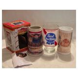 HKB2 Budweiser 2001 Holiday Stein/Pabst 32oz Glass