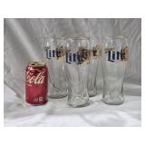 3C4 FOUR Miller Lite Beer Gold Rim Glasses
