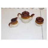 A2 Unmarked Stoneware Tea Pot-Lidded Sugar Bowl-Cr