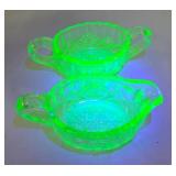 2E3 LE Smith Uranium Green Glass Sugar & Creamer