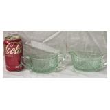 2E3 LE Smith Uranium Green Glass Sugar & Creamer