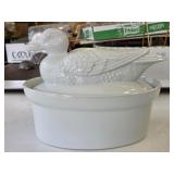 B2-Vintage French White Porcelain Duck Lidded Ture