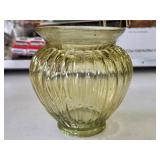 B2-Vintage Yellow Ribbed Glass Vase