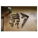 U- Vintage Cast & Wrought Iron Coat Hooks/Shelf Br