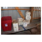 L Tote of Styrofoam Coolers/Minnow Buckets