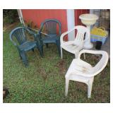 F TWO Green/TWO White Plastic Lawn Chairs