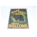 C- NEW Metal Bare Feet Welcome Sign
