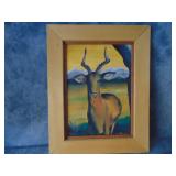 VTG Oil on Canvas Impala Antelope, Framed