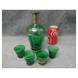 VTG Emerald Green Venetian Glass Decanter Set,