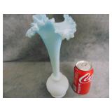 VTG Fenton Blue & White Crimped Ruffle Top Vase