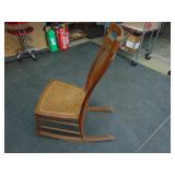Antique Wood Rocking Chair, Caned Seat